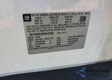 2014 Cadillac Srx Performance Collection из США, поврежденный, VIN 3GYFNCE39ES547858